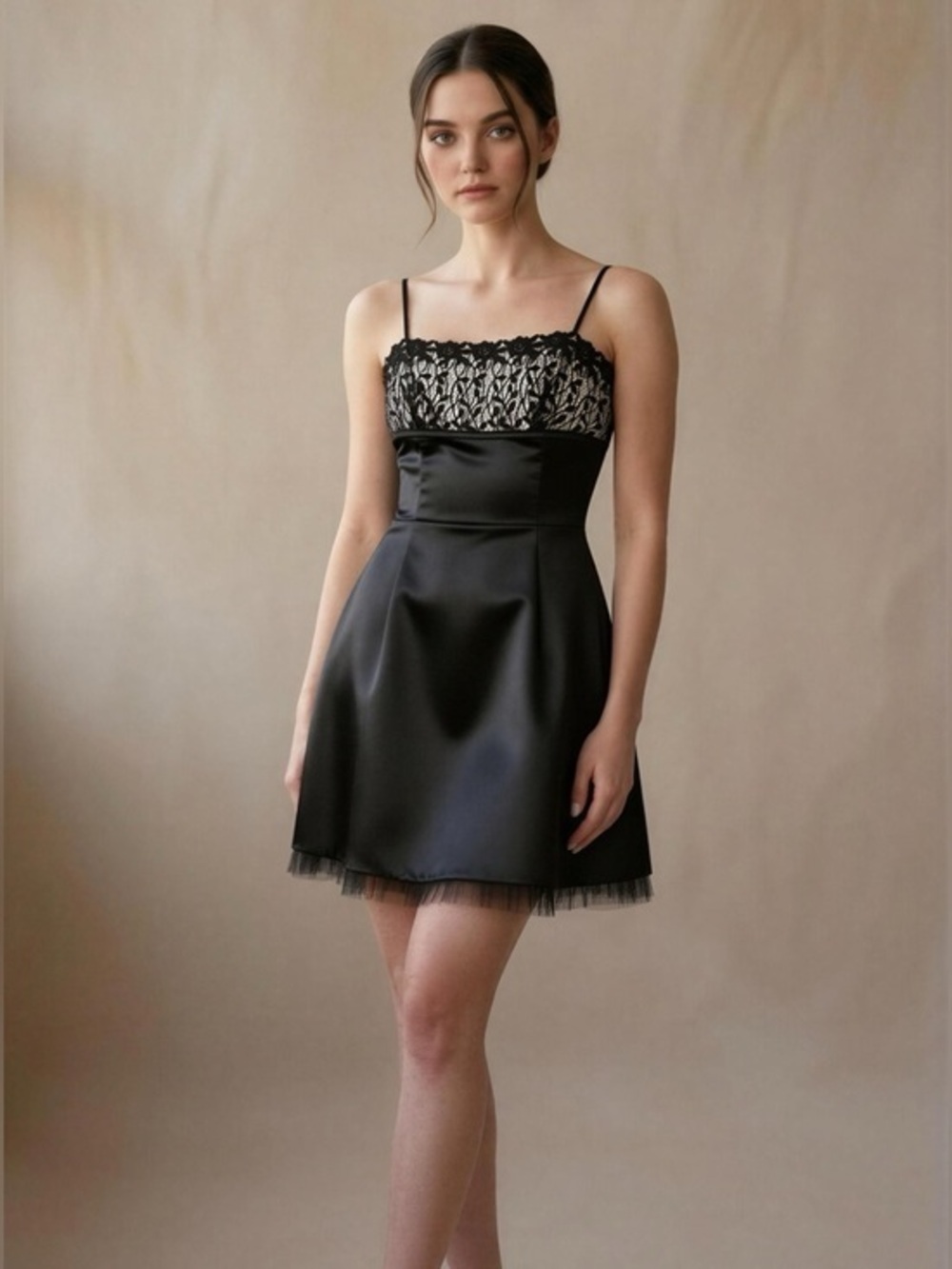 Vintage Betsy & Adam Black lace Satin Mini Dress